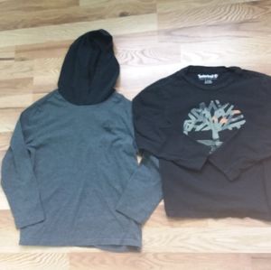 EUC Set of 2 boys 100% cotton Timberland Gray and Black Long sleeves tees 7/9